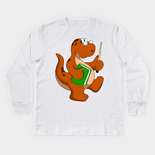 Dinosaur as Teacher with Book & Glasses Kids Long Sleeve T-Shirt